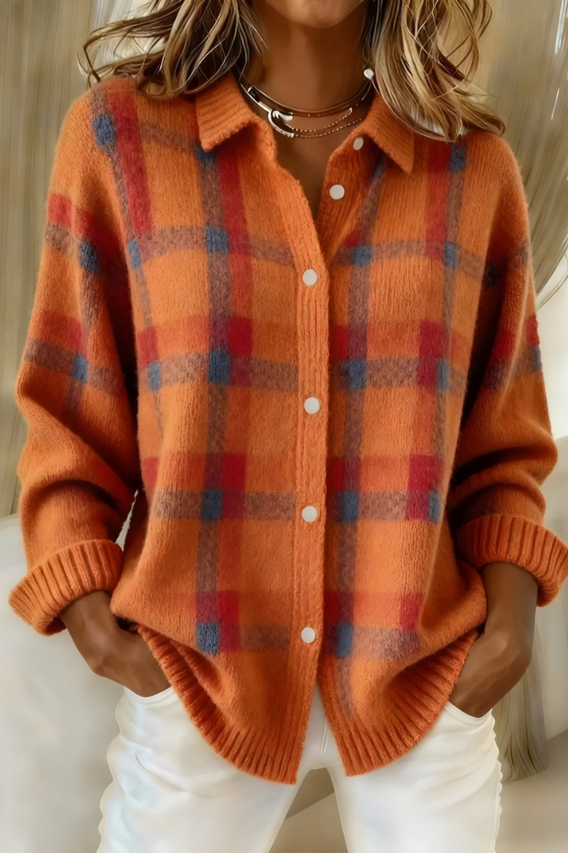 CARMEN | Cardigan Tejido de Cuadros Suave y Cálido