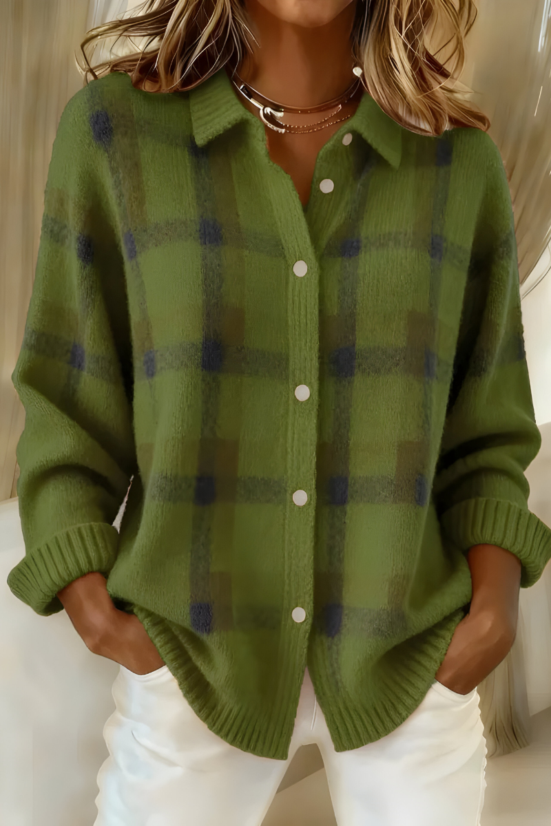 CARMEN | Cardigan Tejido de Cuadros Suave y Cálido