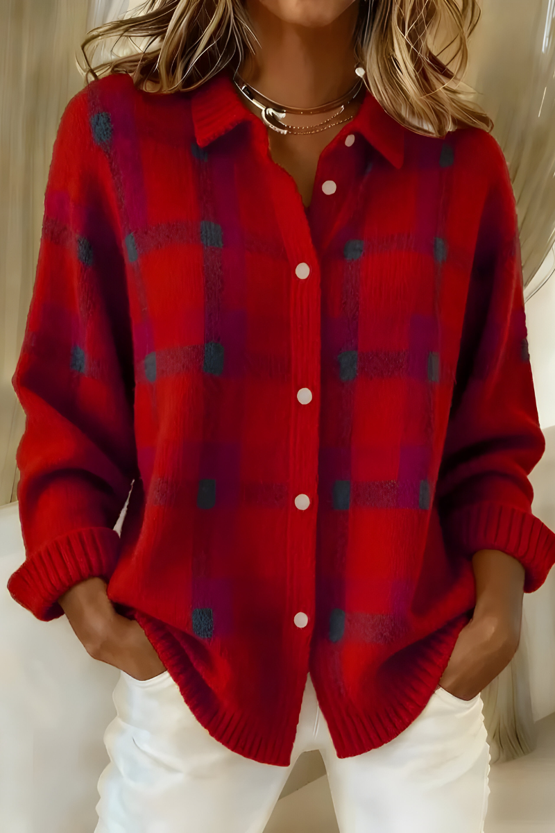 CARMEN | Cardigan Tejido de Cuadros Suave y Cálido
