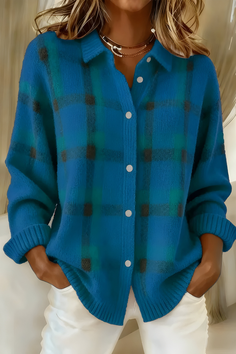 CARMEN | Cardigan Tejido de Cuadros Suave y Cálido