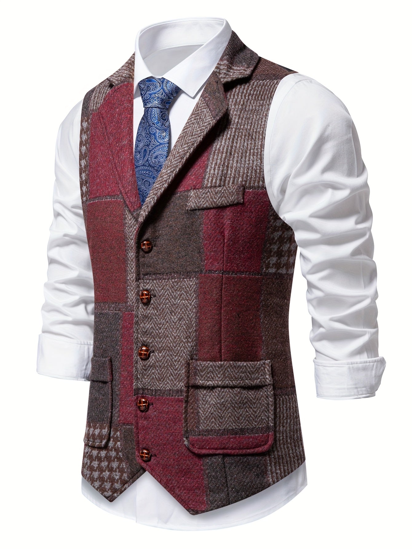 Leo | Chaleco de tweed patchwork con patrón de espiga