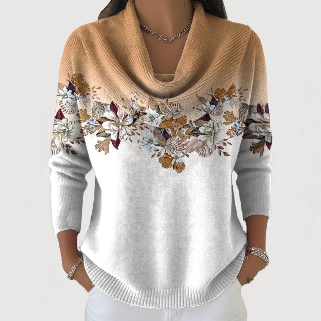 CELESTE | Suéter tejido con flores y cuello drapeado