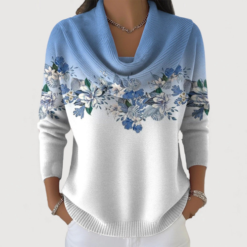 CELESTE | Suéter tejido con flores y cuello drapeado