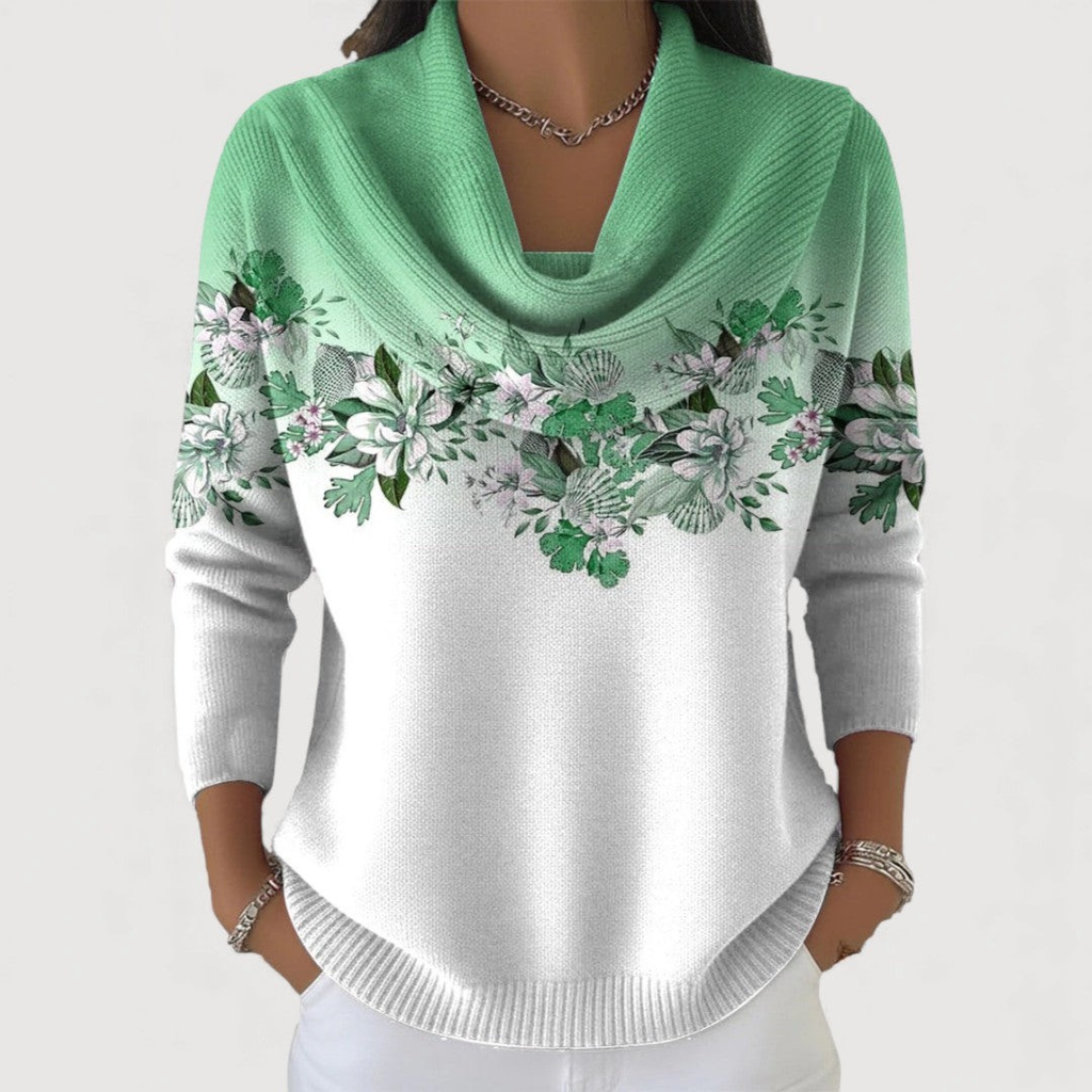 CELESTE | Suéter tejido con flores y cuello drapeado