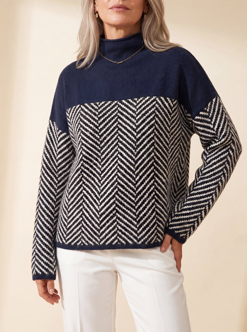 EVA | Suéter Tejido Punto Espiga con Cuello Alto