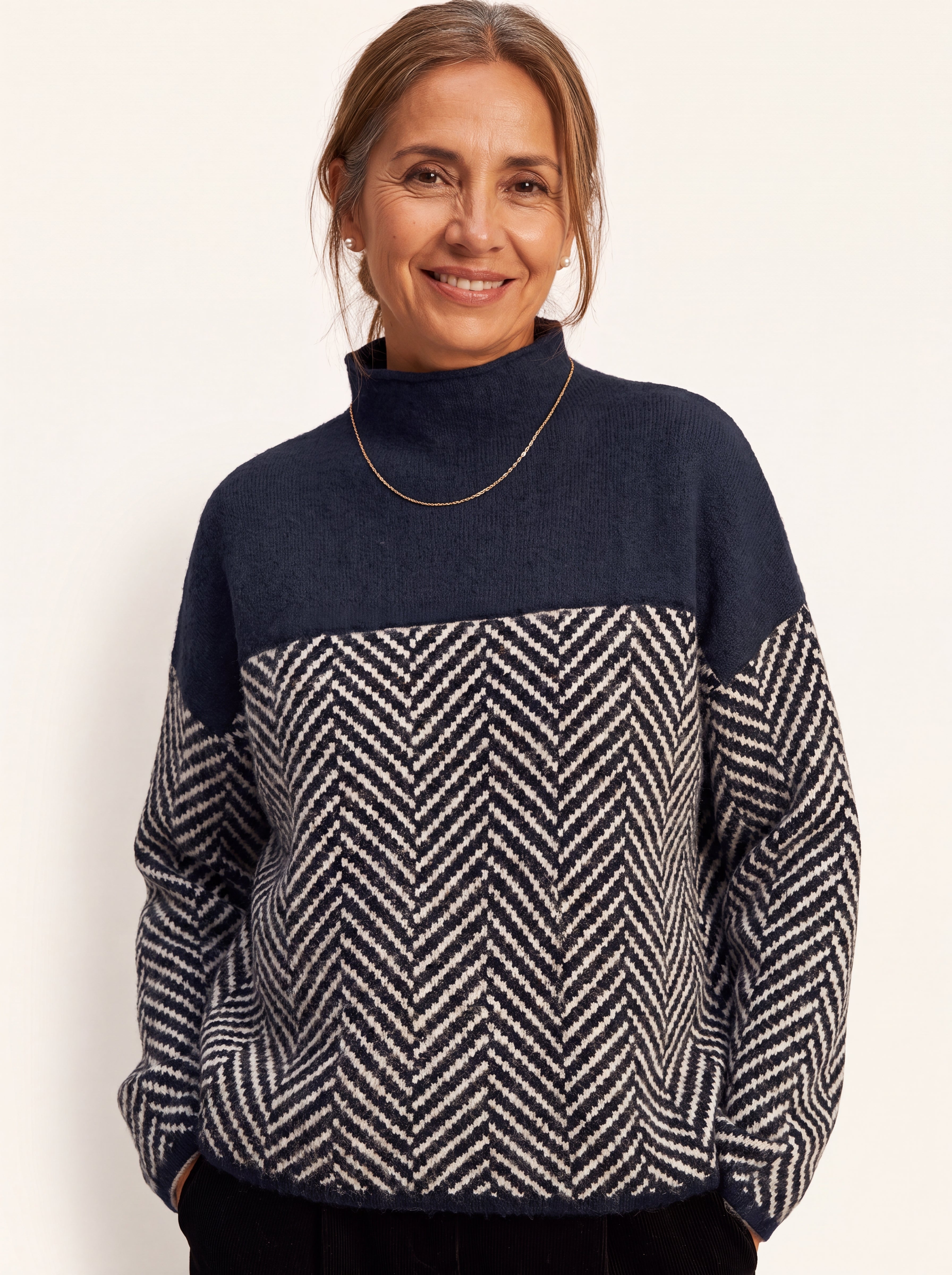 EVA | Suéter Tejido Punto Espiga con Cuello Alto