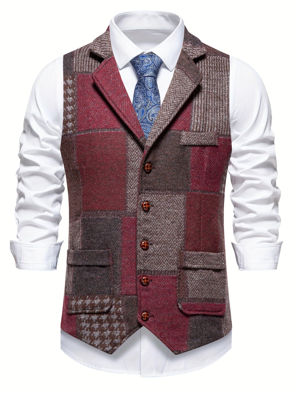 Leo | Chaleco de tweed patchwork con patrón de espiga