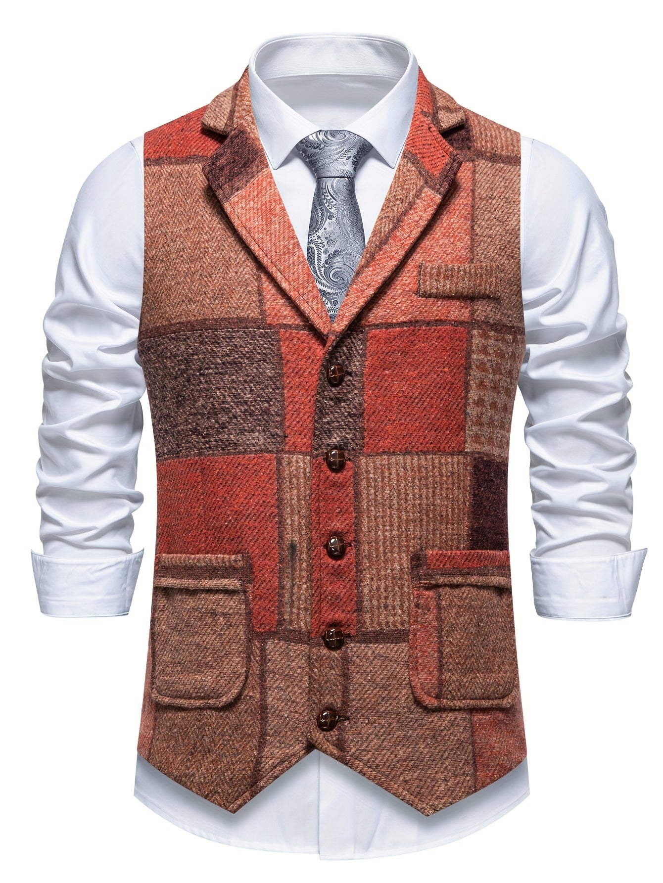Leo | Chaleco de tweed patchwork con patrón de espiga
