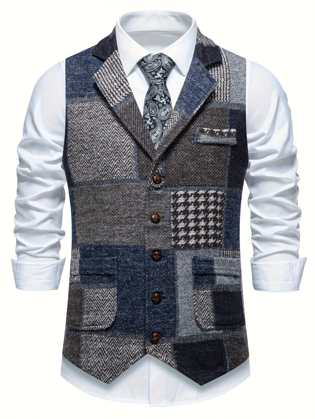 Leo | Chaleco de tweed patchwork con patrón de espiga